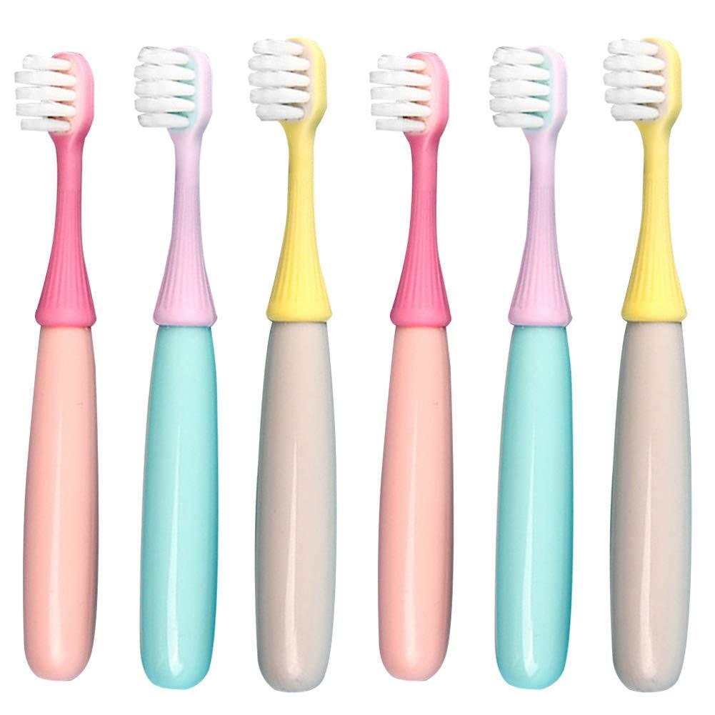 newrichbee 6 Packs Kids Toothbrush,Lovely Little Mushroom Extra Soft Bristles Toddler Toothbrush for 1-3Years Old (Pink& Yellow &Blue)…