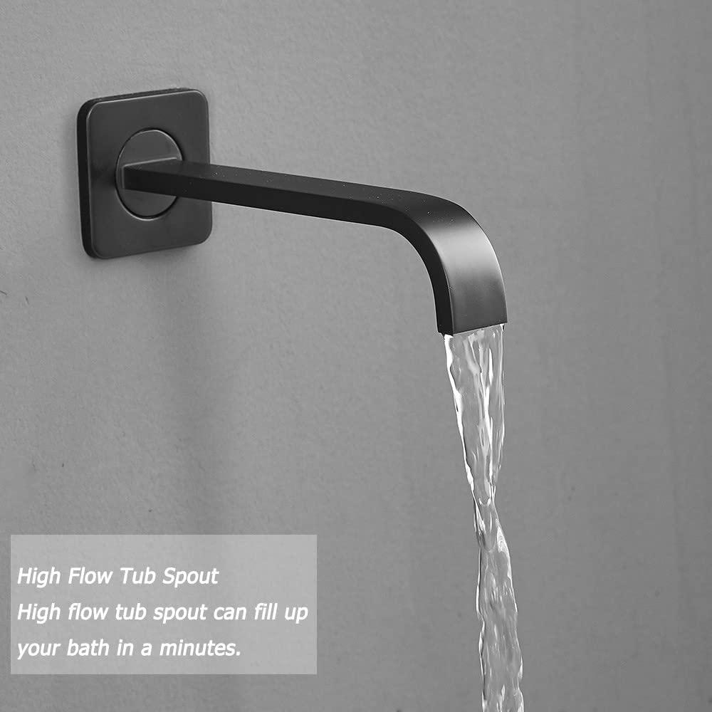 Heable Matte Black Shower Faucet Set with Tub Spout Bathroom Rainfall 8 Inch Shower Head System with Handheld Single Handle Shower Trim Kit with Rough-in Valve - Image 6
