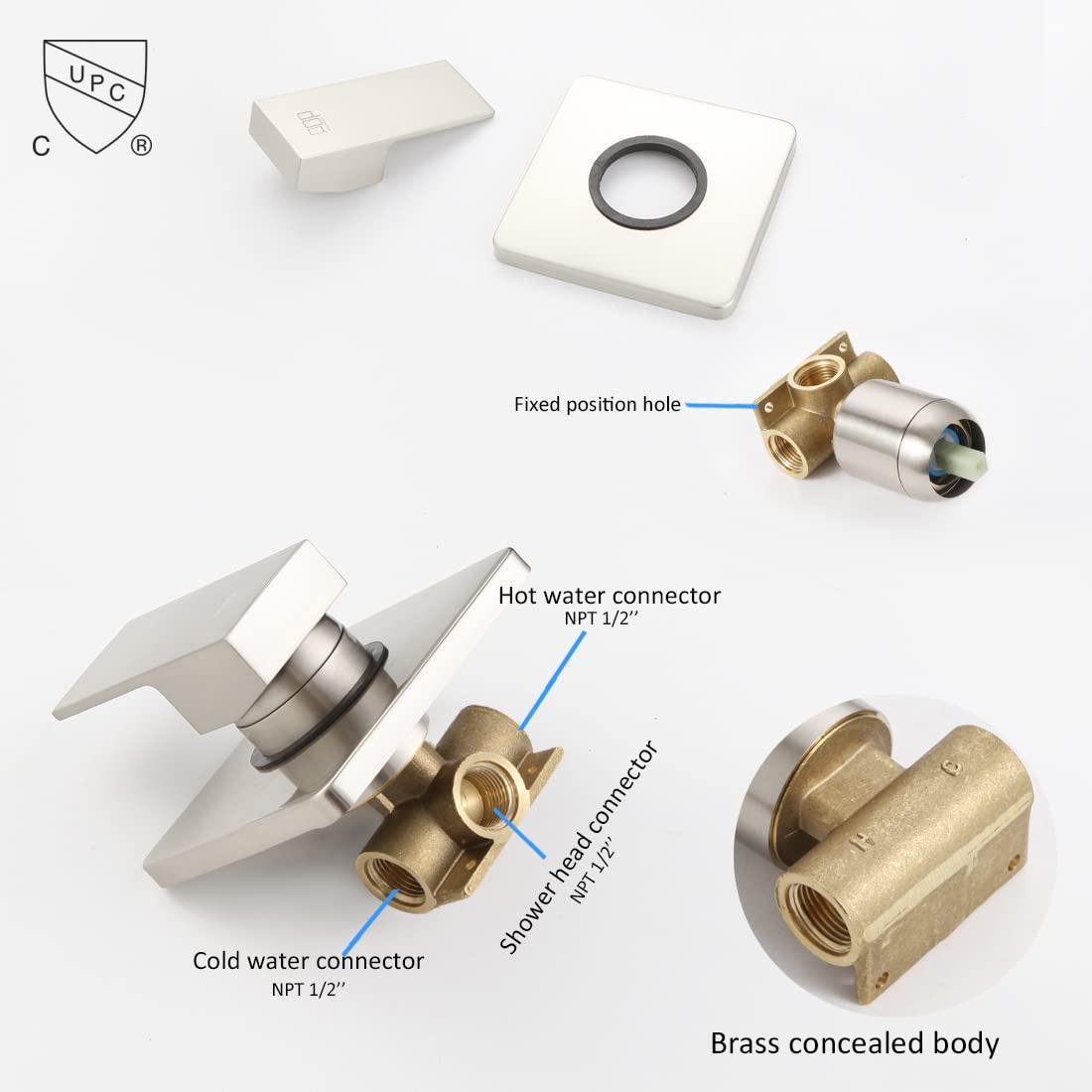 POP SANITARYWARE Shower Only Faucet Set Brushed Nickel, Bathroom Rain Mixer Shower Head Set Wall Mounted Rainfall Shower System Single Handle Shower Trim Kit with Rough-in Valve - Image 6