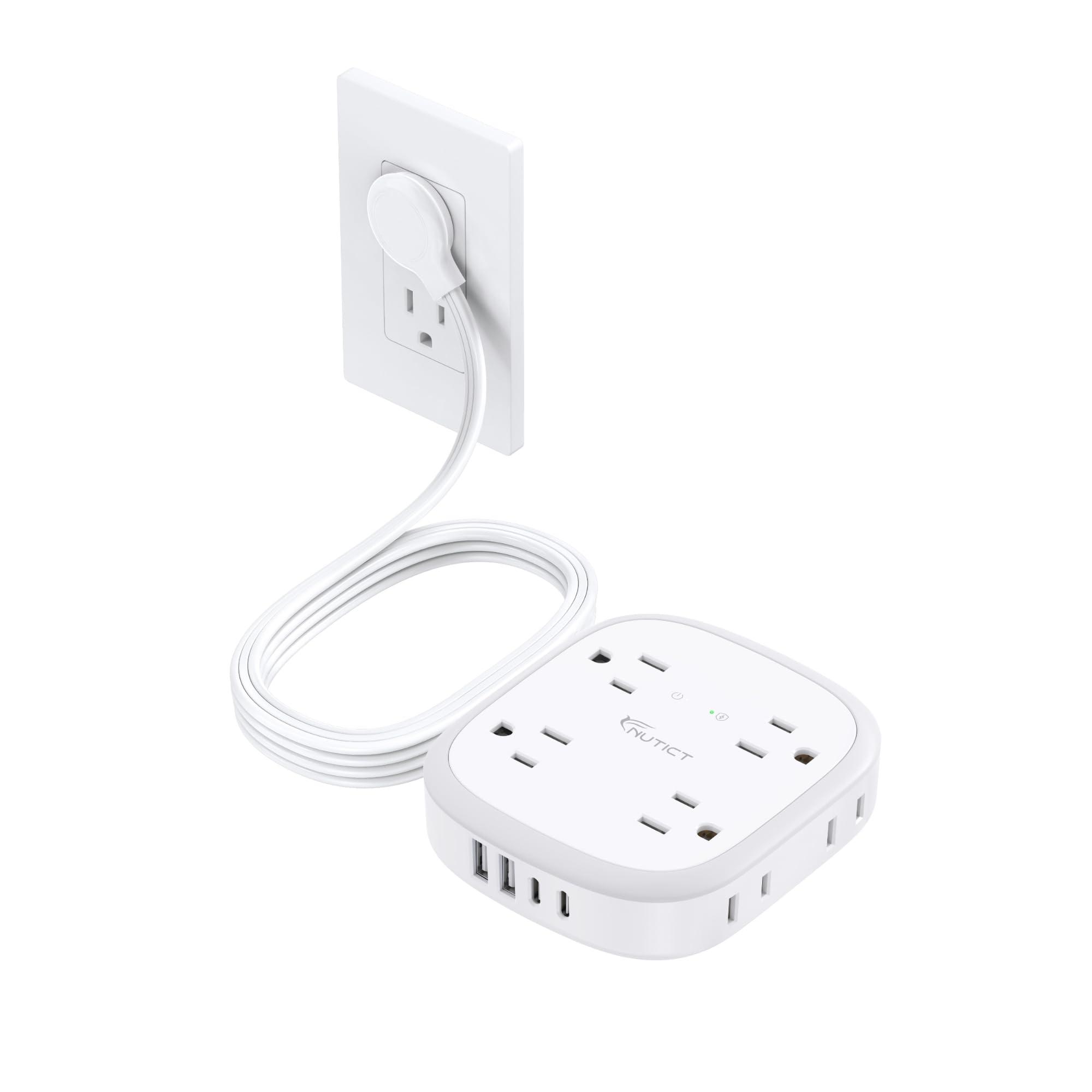 NUTICT Power Strip with USB C, Flat Plug Surge Protector, 8 Widely-Spaced Outlets & 4 USB (2 USB C), 5ft Extension Cord with Multiple Outlets, Travel Power Strip, 1700J, Compact for Home Office