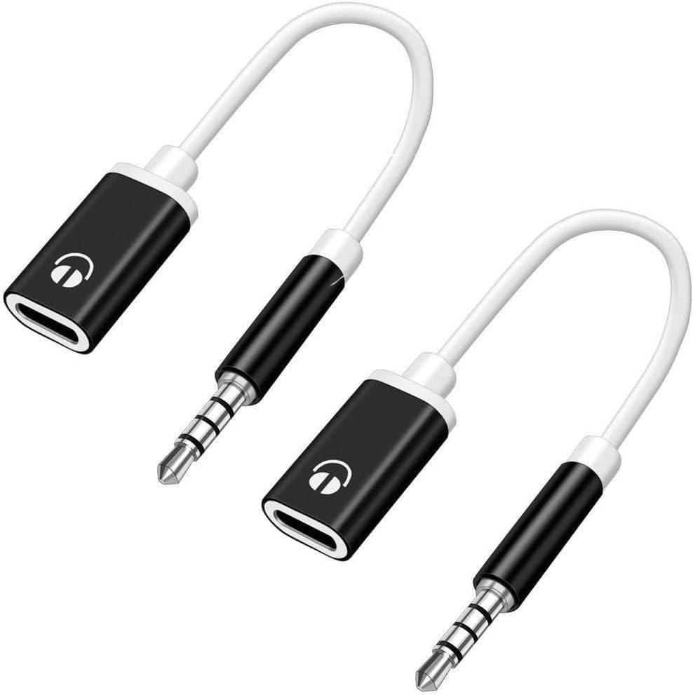Wentoenapp 2 Pcs Black 3.5mm Male to TypeC Female Audio Cable Cord 3.5mm Analog Cable Type-C Converter Earphone Adapter Compatible with CD Players, MP3 Players, Laptops, Tablets, Smartphone