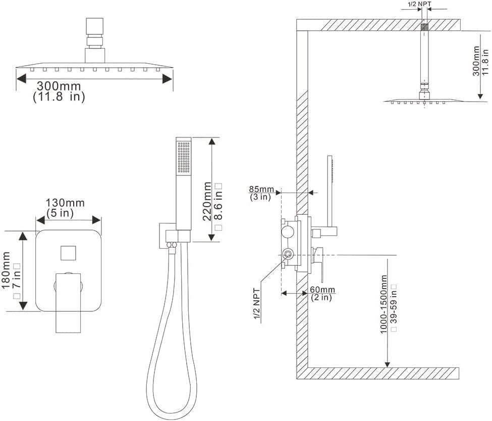 JingGang 12 Inch Ceiling Mount Brushed Nickel Shower System Bathroom Luxury Rain Mixer Shower Combo Set Ceiling Rainfall Shower Head System (Contain Shower Faucet Rough-in Valve Body and Trim) - Image 3