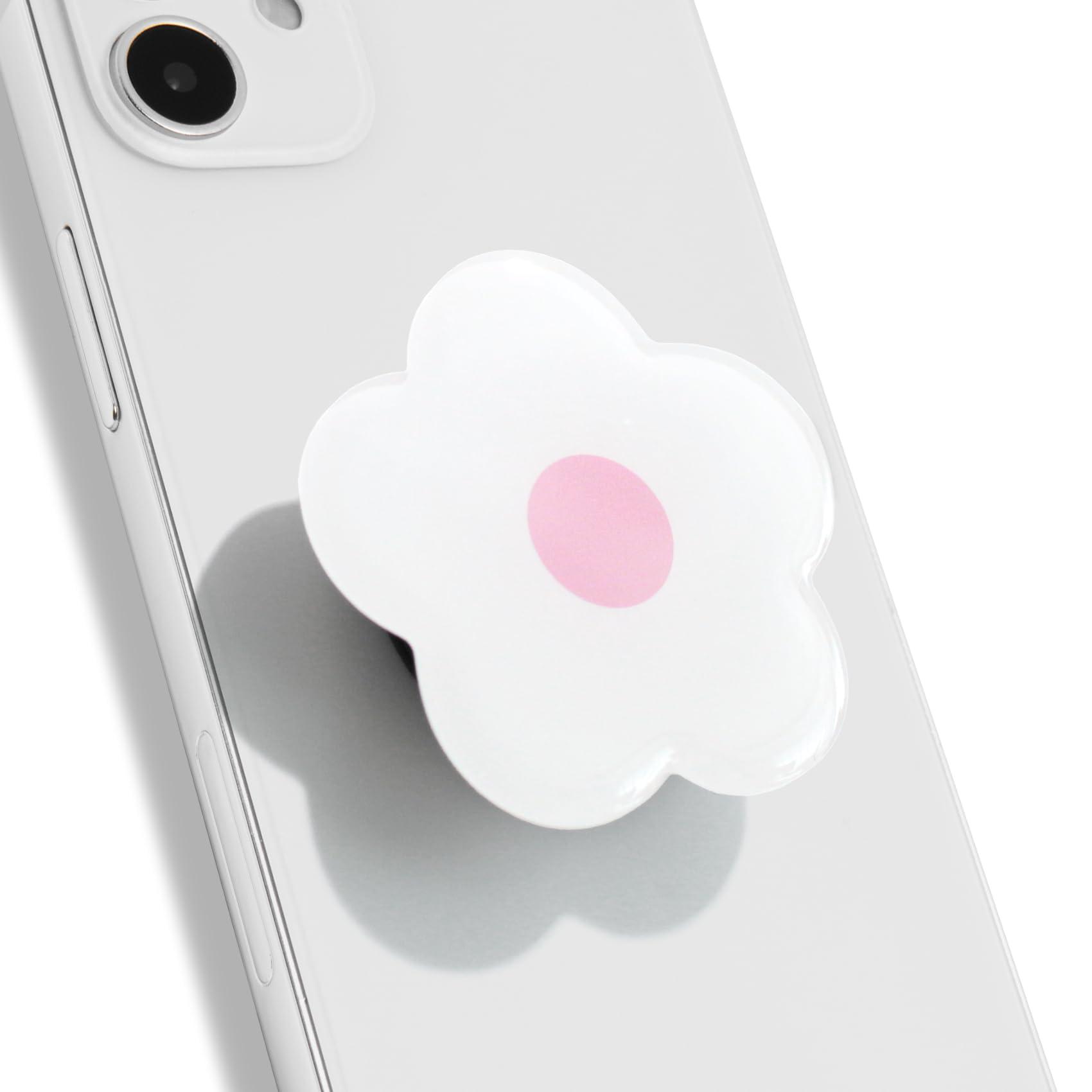 OnTheGrip Cute Solid Color Daisy Flower Design Collapsible Mobile Phone Grip Stand Holder for Smartphone Tablet Cell Phone Accessory (White Pink)