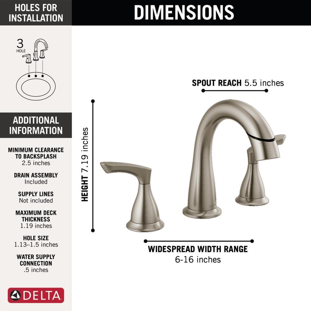 Delta Faucet Broadmoor Pull Down Bathroom Faucet Brushed Nickel, Bathroom Faucet, Widespread Bathroom Faucet 3 Hole with Magnetic Docking, Bathroom Sink Faucet, SpotShield Stainless 35765LF-SPPD - Image 3