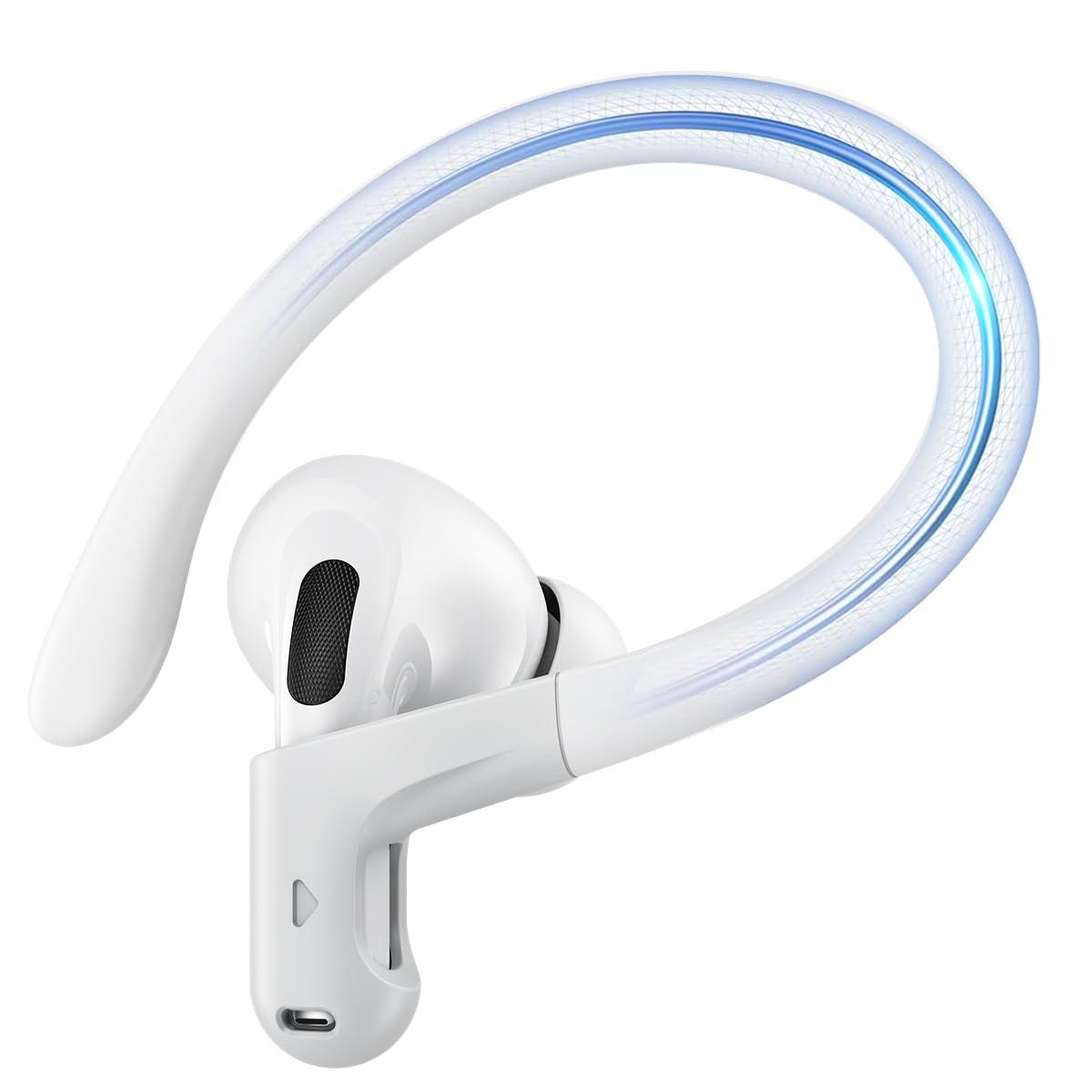 Gcioii Memory Titanium Alloy Ear Hooks for AirPods Pro 2, AirPods Pro, AirPods 3 [Added Anti-Lost Lanyard], Anti-Slip Sports Accessories Ear Hooks, Comfortable Fit (White)