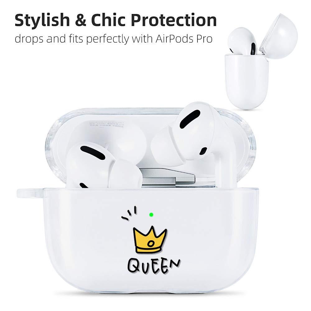 AKABEILA Airpods Pro Case Cover Cute Soft Silicone Clear with Pattern Designs for Women Men Shockproof Protective Case for Airpods Pro Case with Carabiner [Front LED Visible] - Image 2