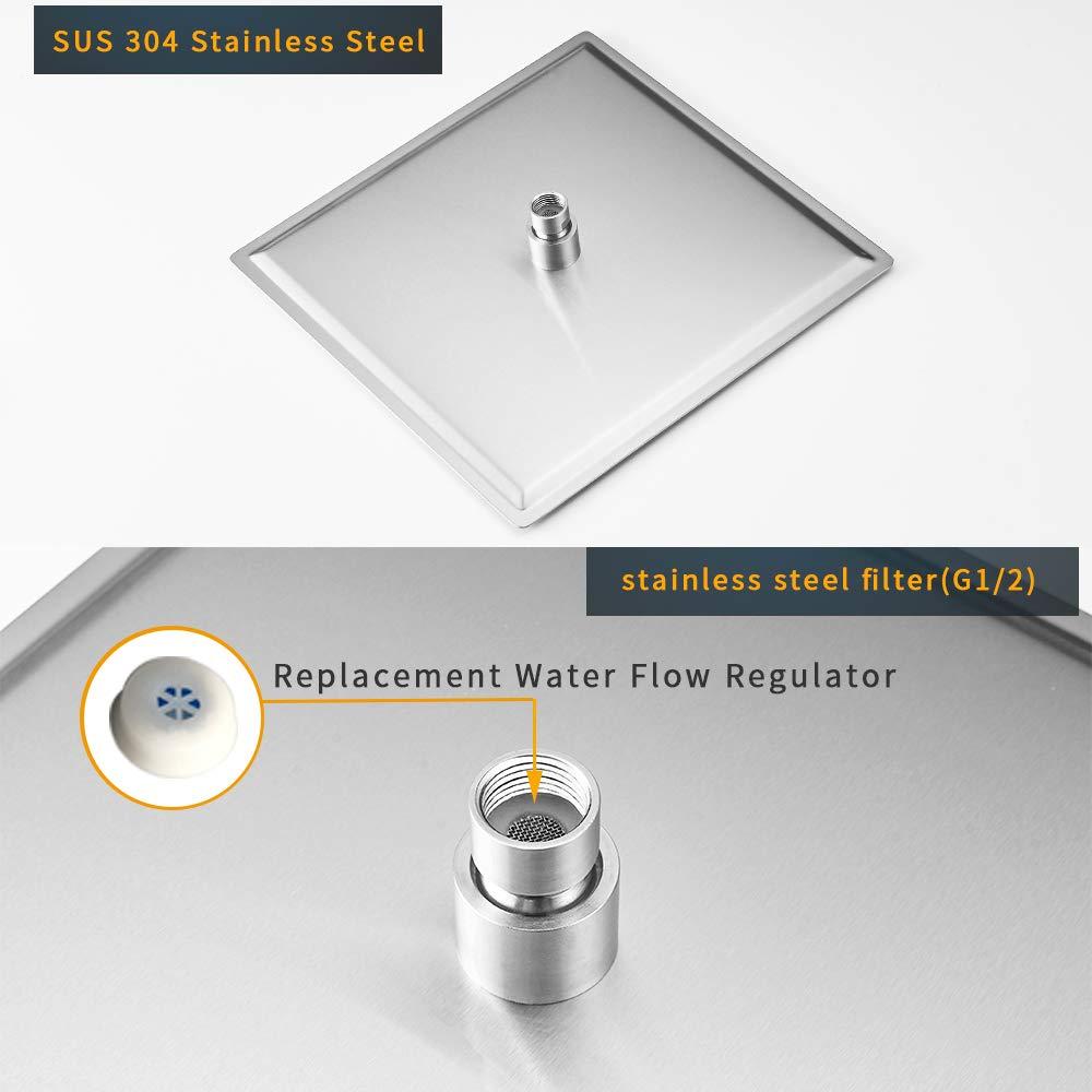 BESy 12 Inch Rain Shower Head, 12" Square Rainfall & High Pressure Stainless Steel Bath Shower Head, 1/16" Ultra Thin, Waterfall Full Body Coverage with Silicone Nozzle, Non Fingerprint Brushed Finish - Image 7