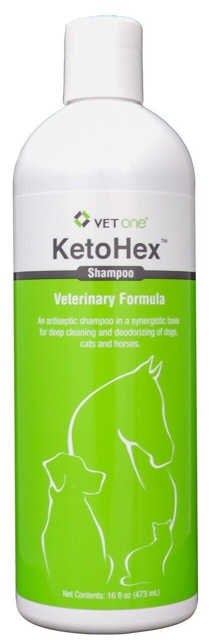 KetoHex Cat and Dog Shampoo - 16 oz Anti Bacterial Cat & Dog Flea And Tick Treatment, For Sensitive Skin Infections & Lesions, Protects & Moisturizes, Antifungal Treatment For Dogs & Cats - VetOne