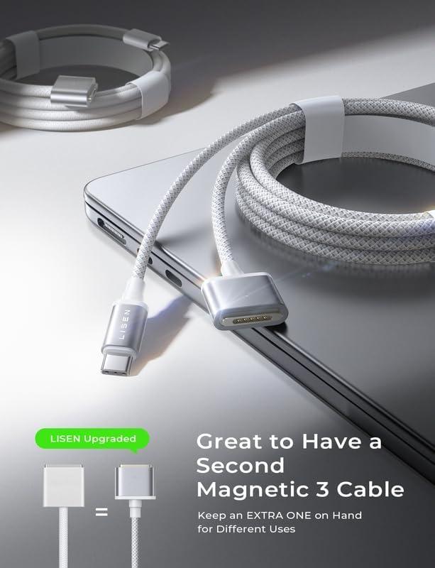 LISEN USB-C to Magnetic 3 Cable (6.6FT) for M4 MacBook Air Pro Charger, 140W Magnetic Safe 3 Cable for MacBook Air (15''/13'' M4 2025, M3 2024, M2 2023, M2 2022), Pro (16"/14" 2024/2023/2021) - Image 3