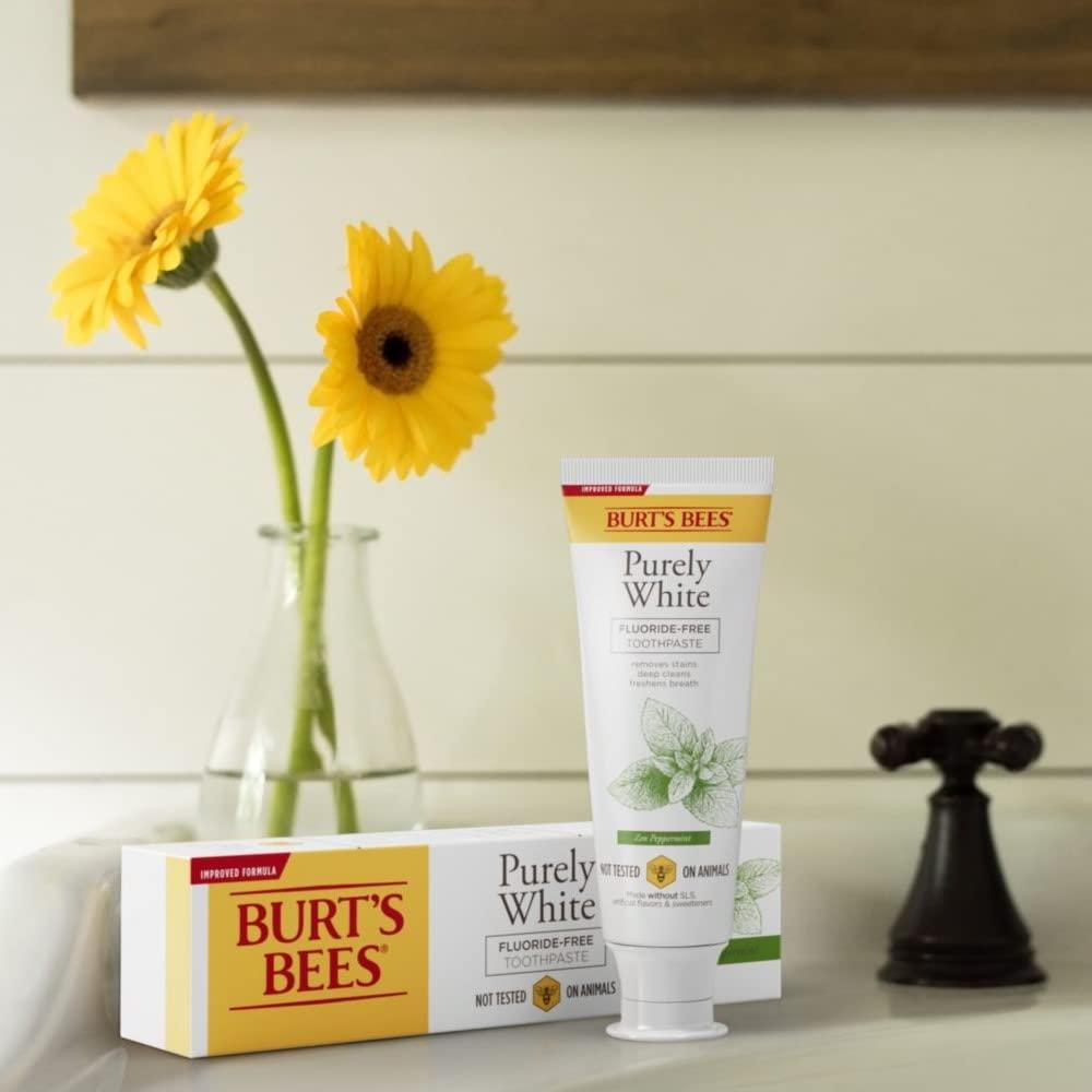 Burt's Bees Toothpaste, Natural Flavor, Fluoride-Free, Purely White, Zen Peppermint, 4.7 oz, Pack of 3 - Image 7