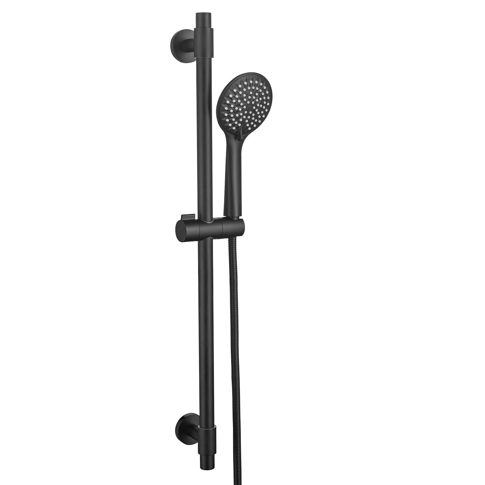 YSNOL Adjustable Shower Slide Bar with 5-Function Handheld Shower Head, Stainless Steel Grab Slide Bar Combo with Extra Hose (Matte Black) - Image 9