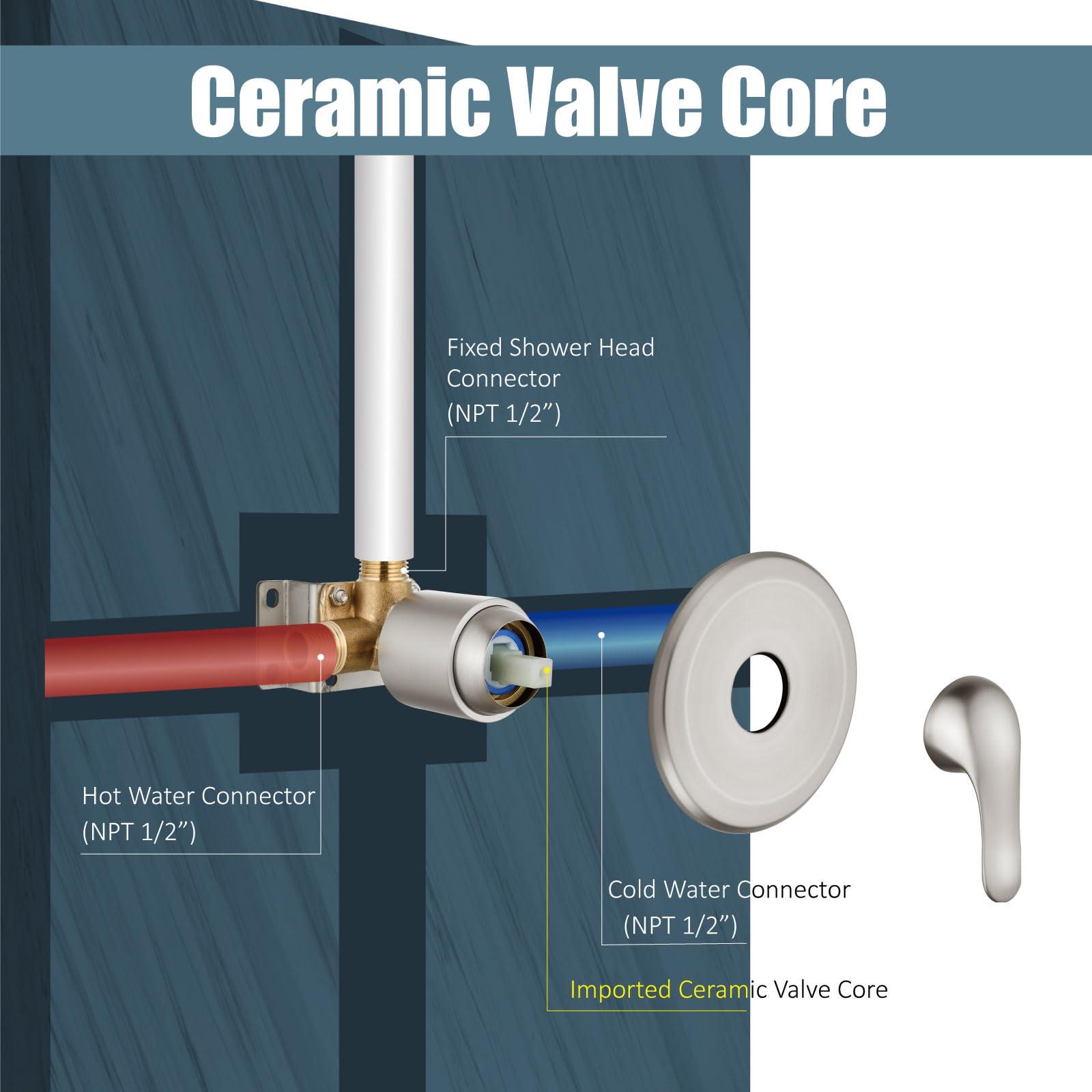 Aolemi Shower Faucet Set Rain Shower Head System Shower Trim Kit Pressure Rough-in Valve Included 8 Setting Dual Shower Head and Handheld Spray Brushed Nickel - Image 6