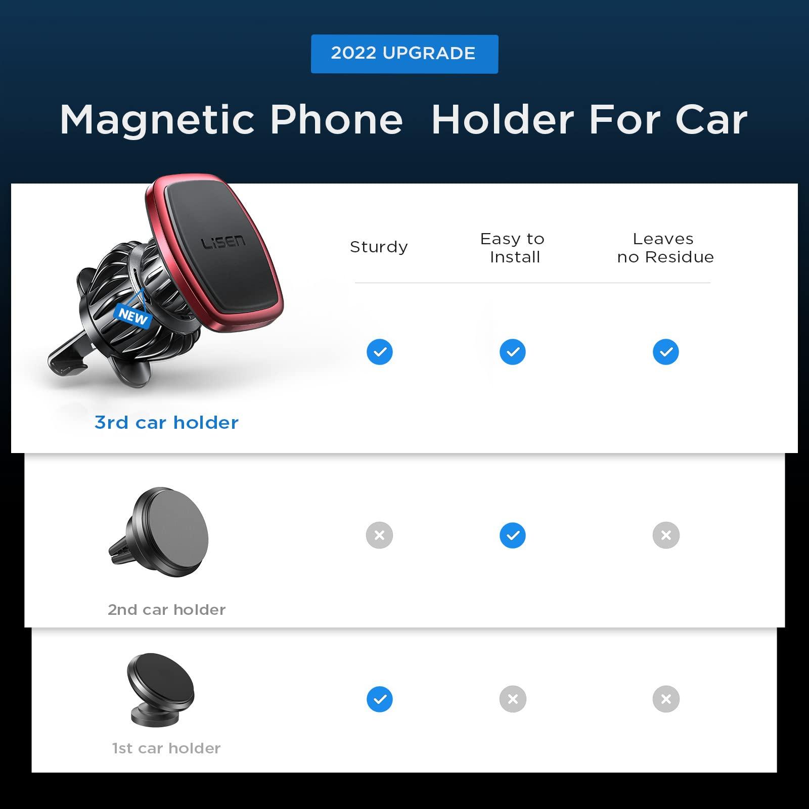 LISEN Magnetic Phone Holder for Car Upgraded Clip Ultra Car Phone Holder 6 Strong Magnets Cell Phone Holder Car Magnetic Case Friendly Phone Car Holder Mount for 4-6.7 inch Smartphones (Red) - Image 2