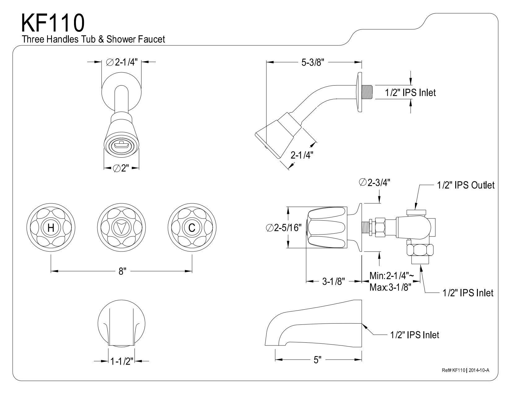 Kingston Brass Elements of Design EF110 Saloon 3-Handle Tub & Shower Faucet, 5", Polished Chrome - Image 5