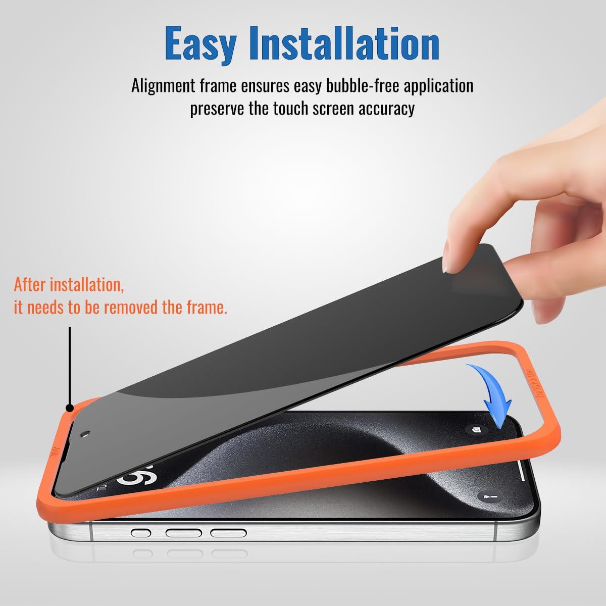 NEEPART 4 Pack Privacy Screen Protector for iPhone 15 Pro Max[6.7 inch], Sensor Protection, Dynamic Island Compatible, 9H Anti Spy Private Tempered Glass Film, Anti-Scratch, Case Friendly, Easy - Image 7