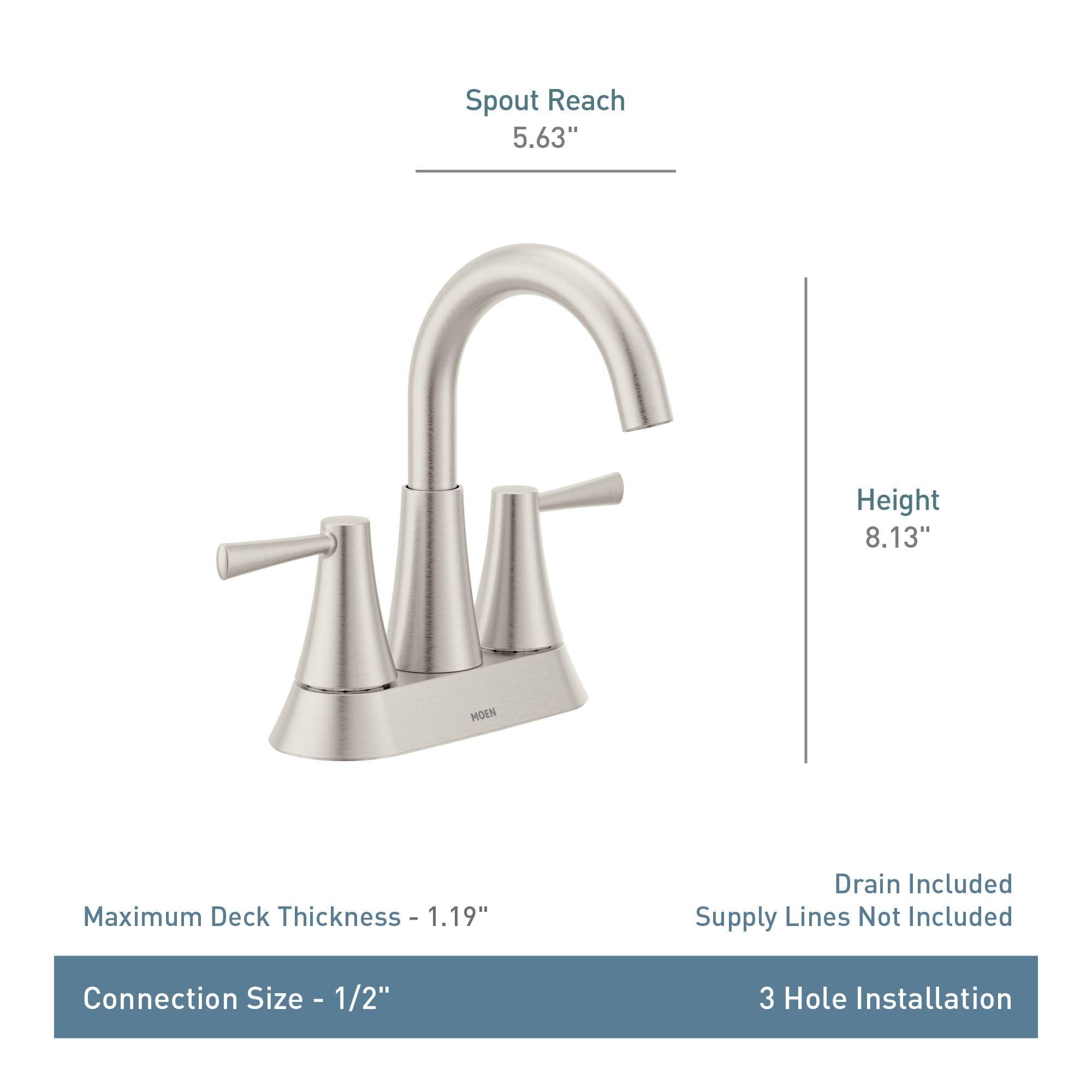 Moen Ronan Spot Resist Brushed Nickel Two-Handle 4 in. Centerset Modern Bathroom Faucet with Push-Down Drain, 84022SRN - Image 3