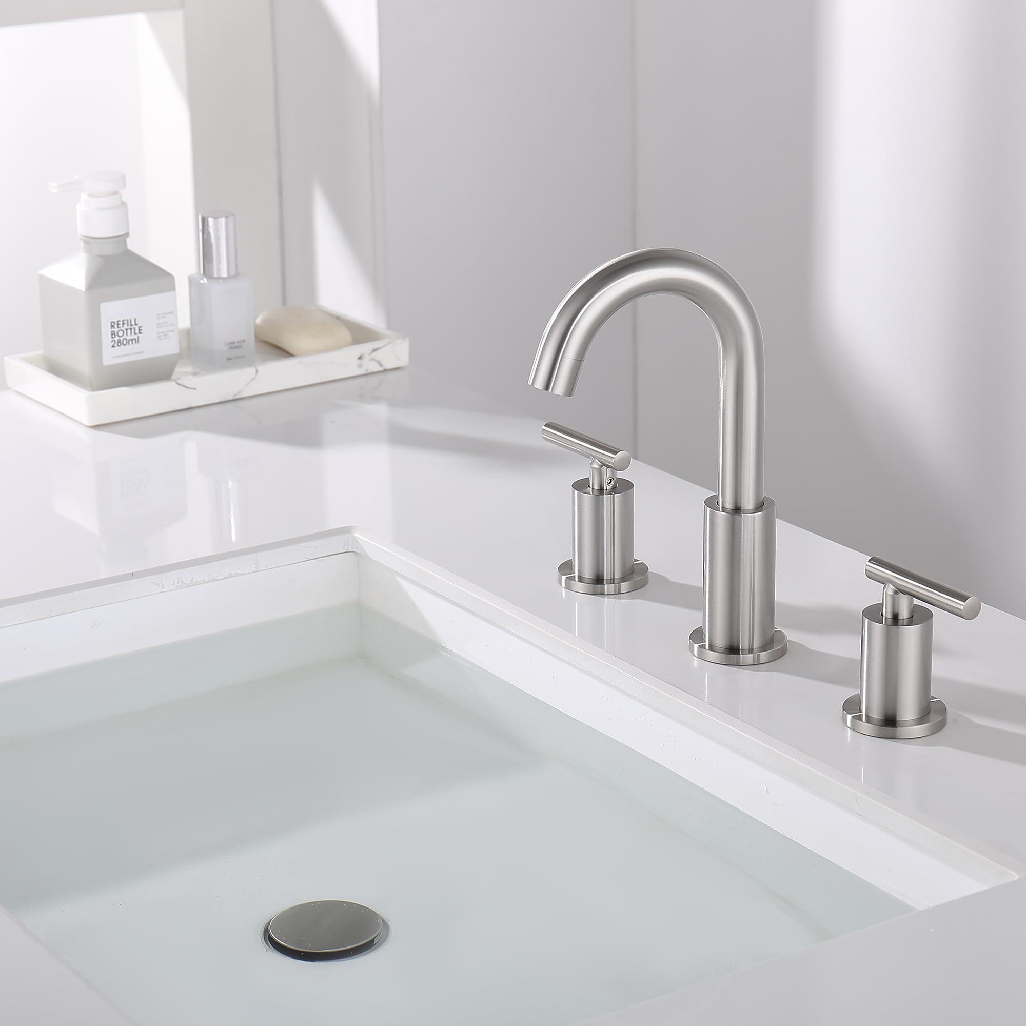 Widespread Bathroom Faucet with Sink Drain and Supply Hose, Brushed Nickel 3 Hole Faucet for Bathroom Sink, ChiLDano Satin Nickel 2 Handle Bathroom Faucet CH2183BN - Image 5