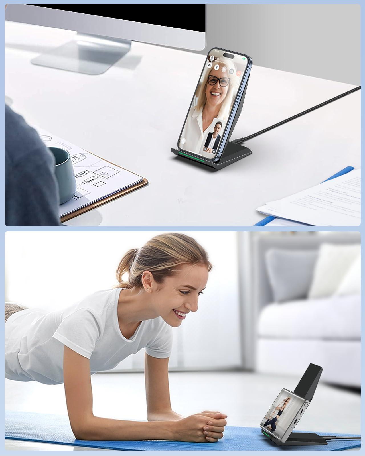 Fast Wireless Charger, NANAMI 15W Qi Certified Wireless Charging Stand Compatible iPhone 16/15/15 Pro/15 Plus/15 Pro Max/14/14 Pro/13/12, for Samsung Galaxy S25/S24/S23/S22/S21 and Qi-Enabled Phone - Image 4