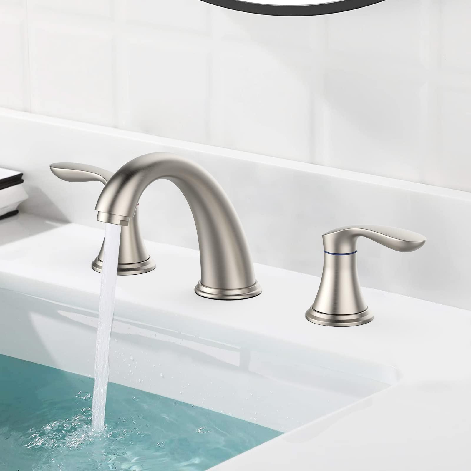 Bathroom Sink Faucet, Faucet for Bathroom Sink, Widespread Brushed Nickel Bathroom Faucet 3 Hole with Stainless Steel Pop Up Drain and cUPC Lead-Free Hose - (Brushed Nickel) - Image 4