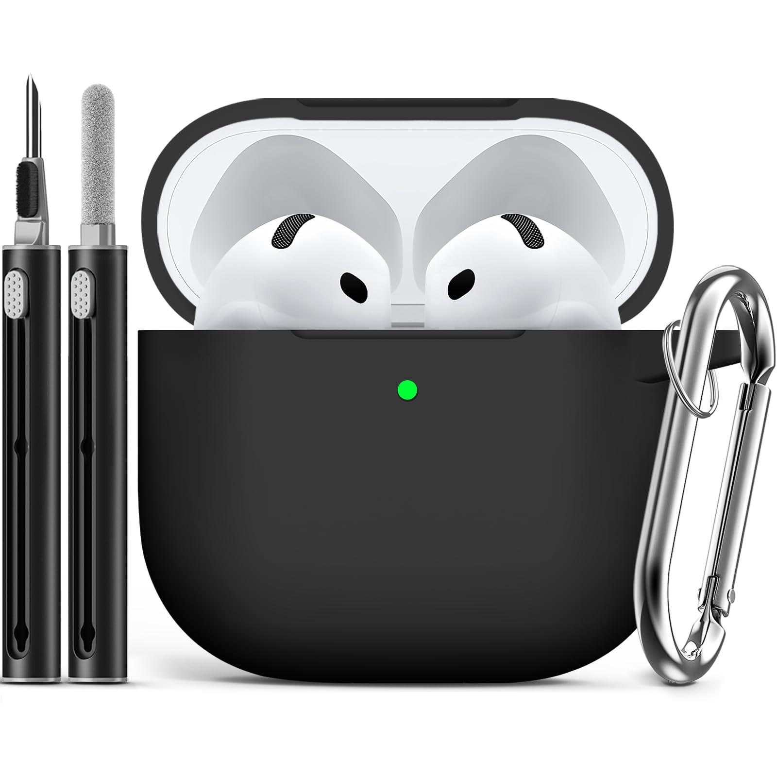 Ljusmicker for AirPods 4 Case Cover 2024 with Cleaner Kit,Soft Silicone Protective Case for Apple AirPods 4th Generation Case for Women Men,AirPod 4 Case Accessories with Keychain-Black