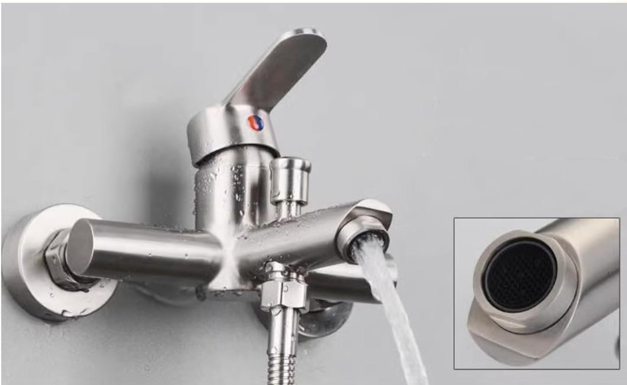 Stainless Steel Bathroom Exposed Shower Tub Faucet Wall-Mounted Shower Mixer Taps, Brushed Nickel Two Spout Manual Control Valve Switch Tap Bathroom Tub Filler - Image 4