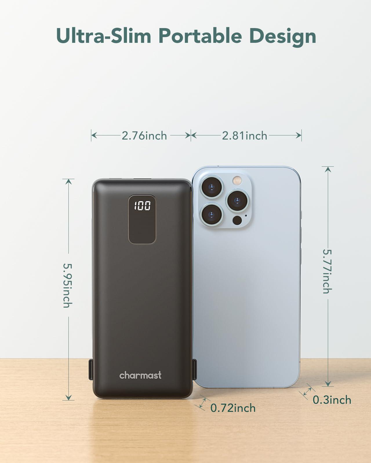 Charmast Portable Charger with Built-in Cables & Wall Plug, 10000mAh Portable Power Bank, External Battery Pack Travel Essentials Compatible with iPhone 16/15/14/13, Samsung, iPad etc - Image 3