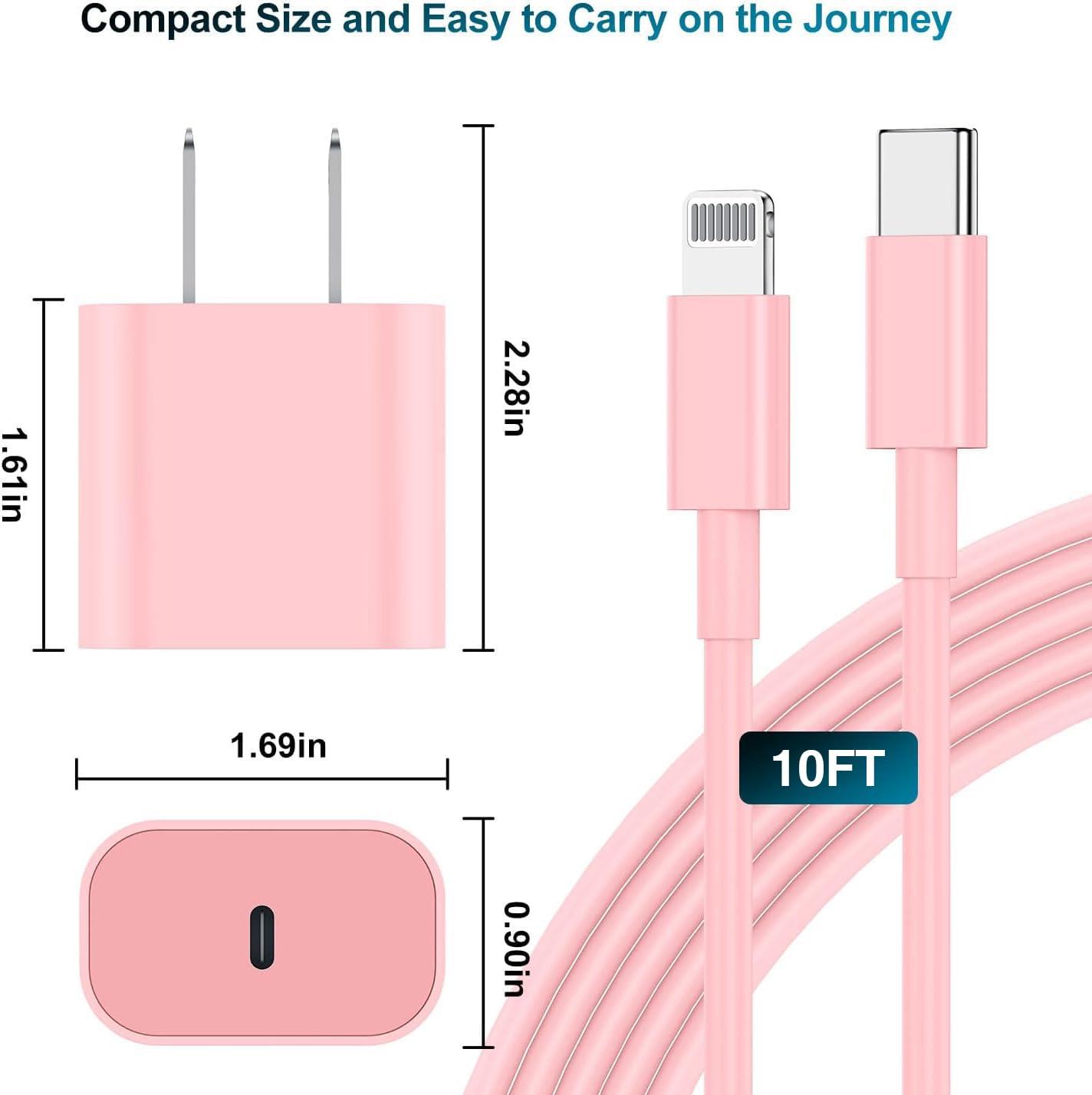 Phone Charger Fast Charging 10 FT, Long USB C to Lighting Cable 10 Foot with 20W USB C Rapid Phone Charger Block, Compatible with iPhone 14 Pro/13Pro Max/12/11Pro/Mini, 2 Pack - Pink - Image 7