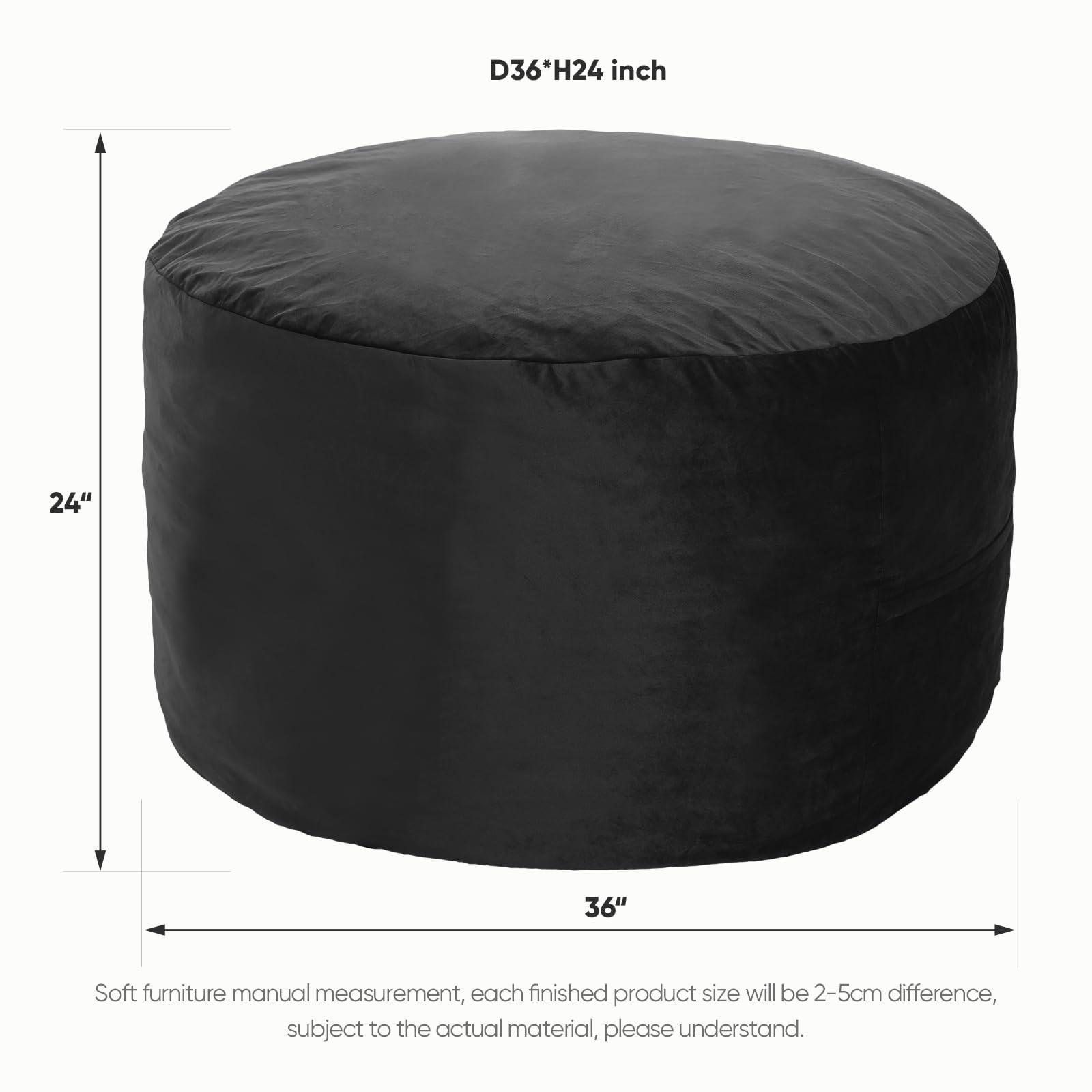 SEASXOLTE Bean Bag Chair 3Ft, Memory Foam Filled, Removable Velvet Cover, Bean Bag Chairs for Adults and Teens, Round Sofa Chair for Living Room, Bedroom and Gaming Room, Black - Image 3