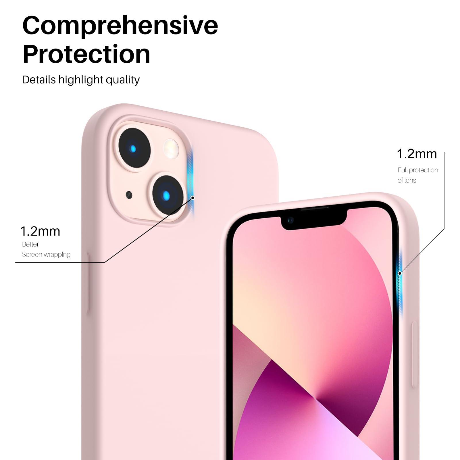 ORNARTO Compatible with iPhone 13 Case 6.1, Slim Liquid Silicone 3 Layers Full Covered Soft Gel Rubber Case Cover 6.1 inch-Chalk Pink - Image 4
