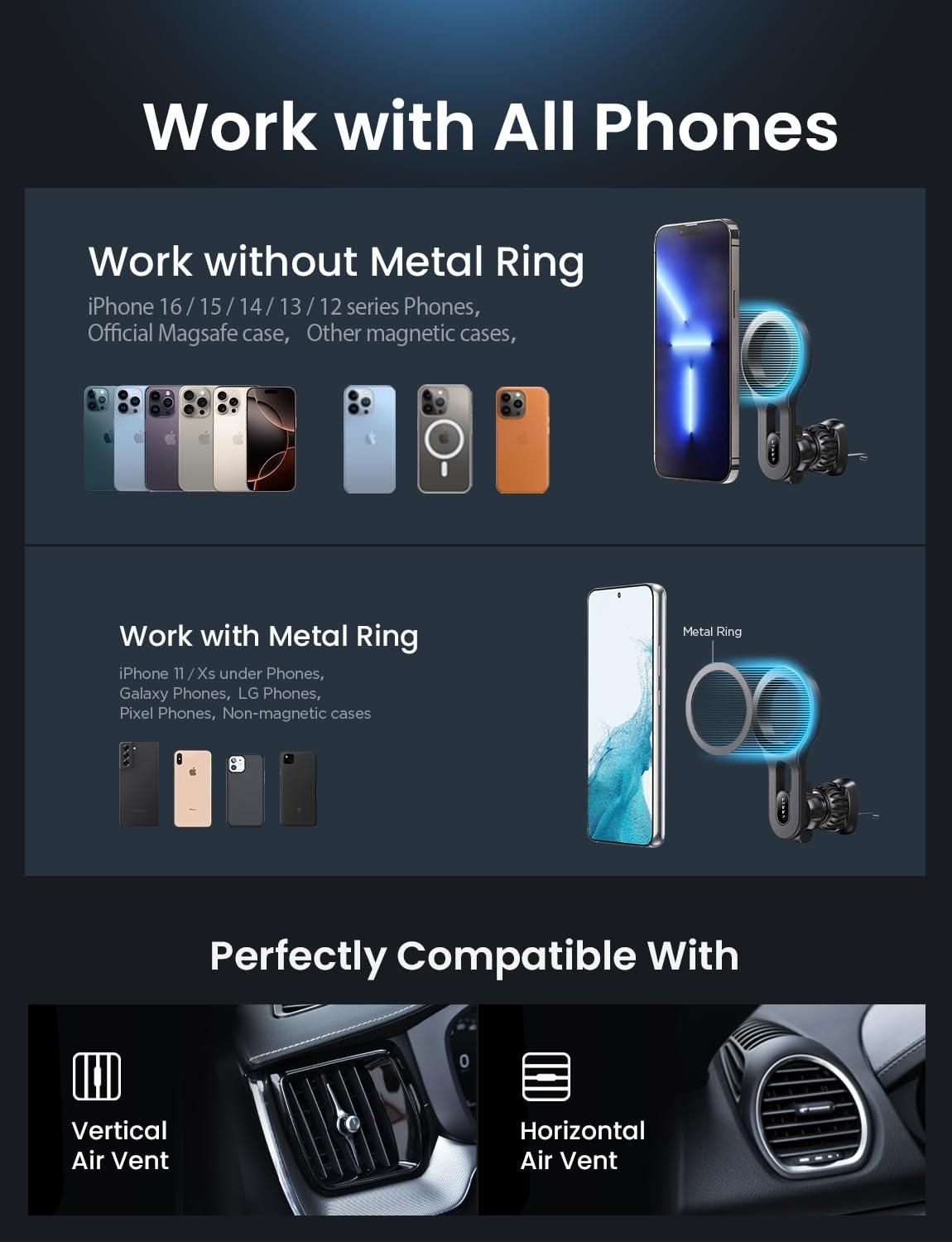 LISEN for iPhone 16 MagSafe Car Mount, [Quick Install] Magnetic Car Phone Holder Vent, Jeep Truck Accessories Gifts for Men Women Him Her, Fit for iPhone 16 Pro/Pro Max 15 14 13 12 Samsung Edge S25 - Image 5