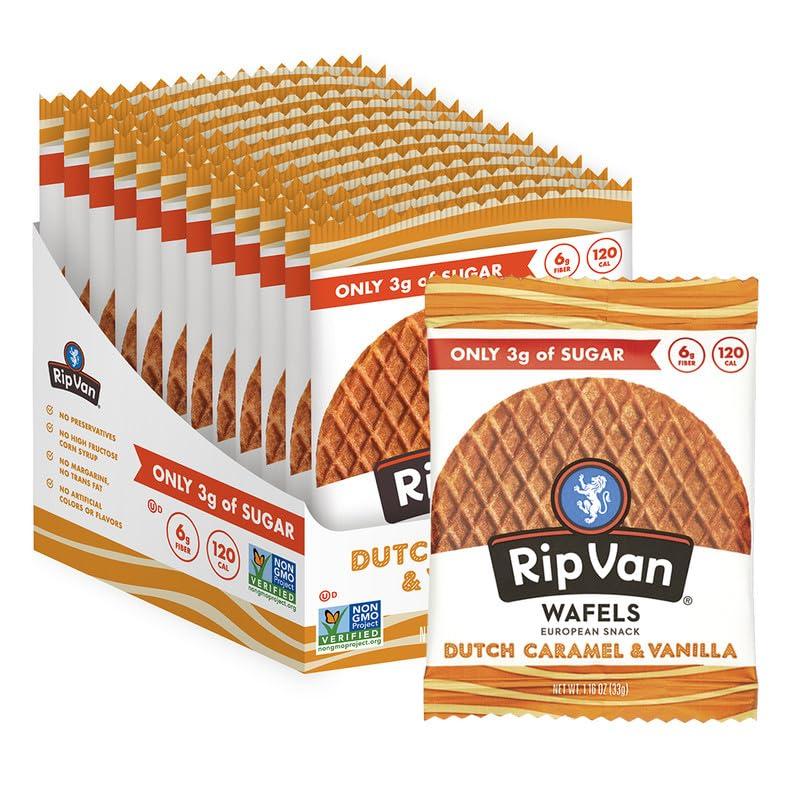 Rip Van Wafels Dutch Caramel & Vanilla Stroopwafels, Healthy Snacks, Non-GMO, Low Calorie, Low Sugar (3g), Office Snacks, Keto Friendly, 12 Count - Image 3