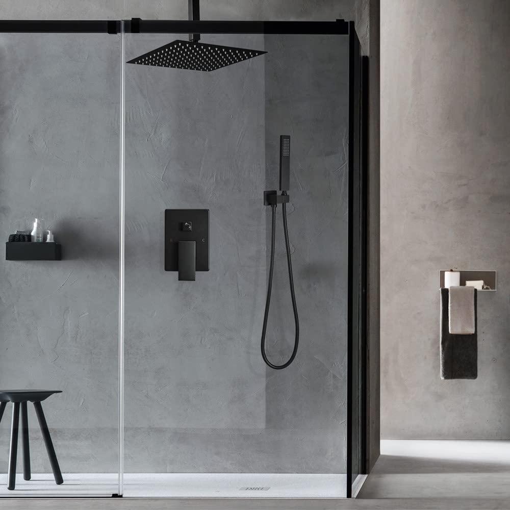 JingGang 12 Inch Ceiling Mount Matte Black Shower System Bathroom Luxury Rain Mixer Shower Combo Set Ceiling Rainfall Shower Head System (Contain Shower Faucet Rough-in Valve Body and Trim) - Image 2