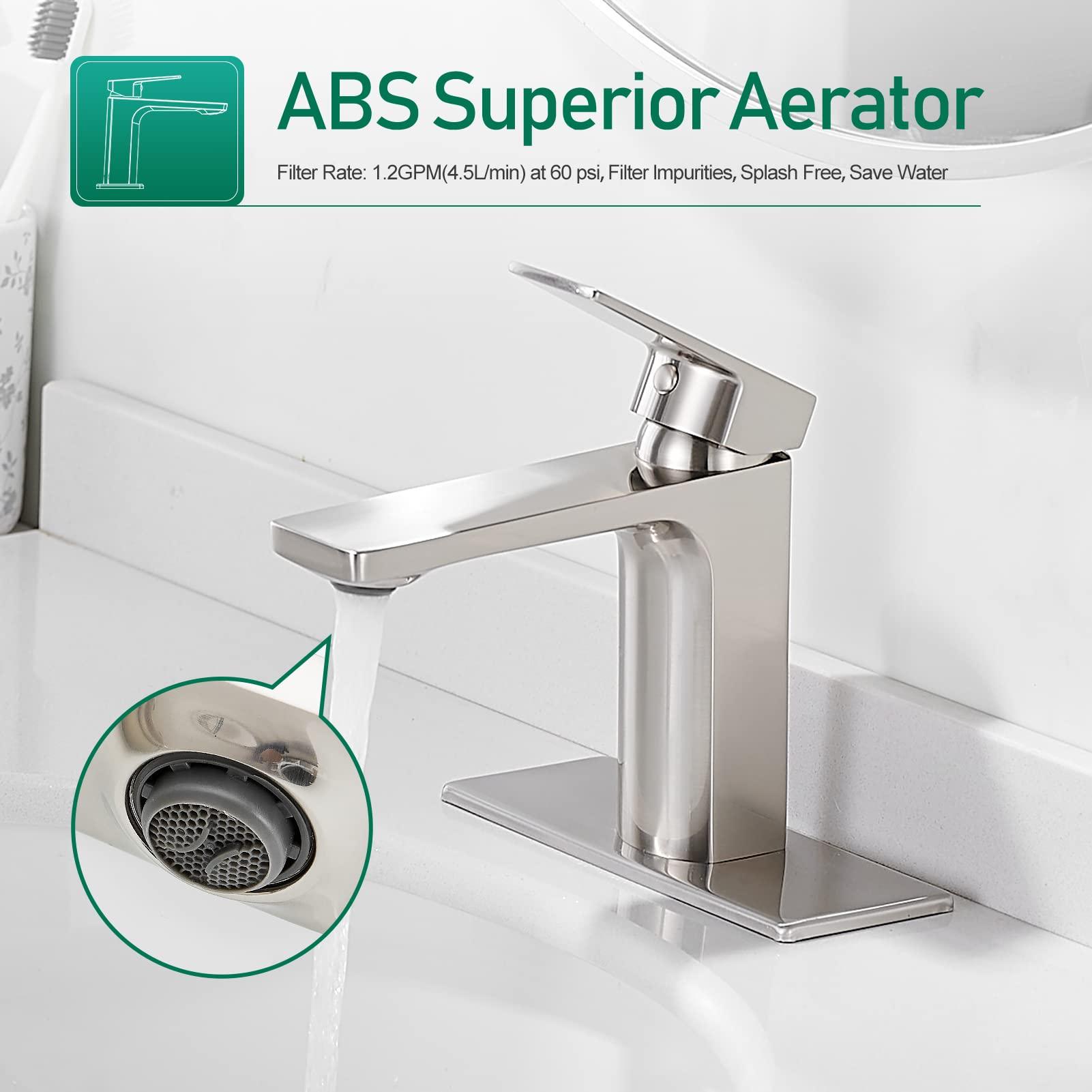 VOTON Bathroom Faucet Brushed Nickel Single Handle Bathroom Faucet 1 or 3 Hole Bathroom Sink Faucet with Deck Plate RV Bathroom Faucet 1.2 GPM - Image 3