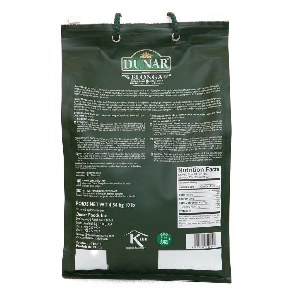 Dunar - Elonga Basmati Rice Premium 1121 Long Grain, 10 Lb - Image 3