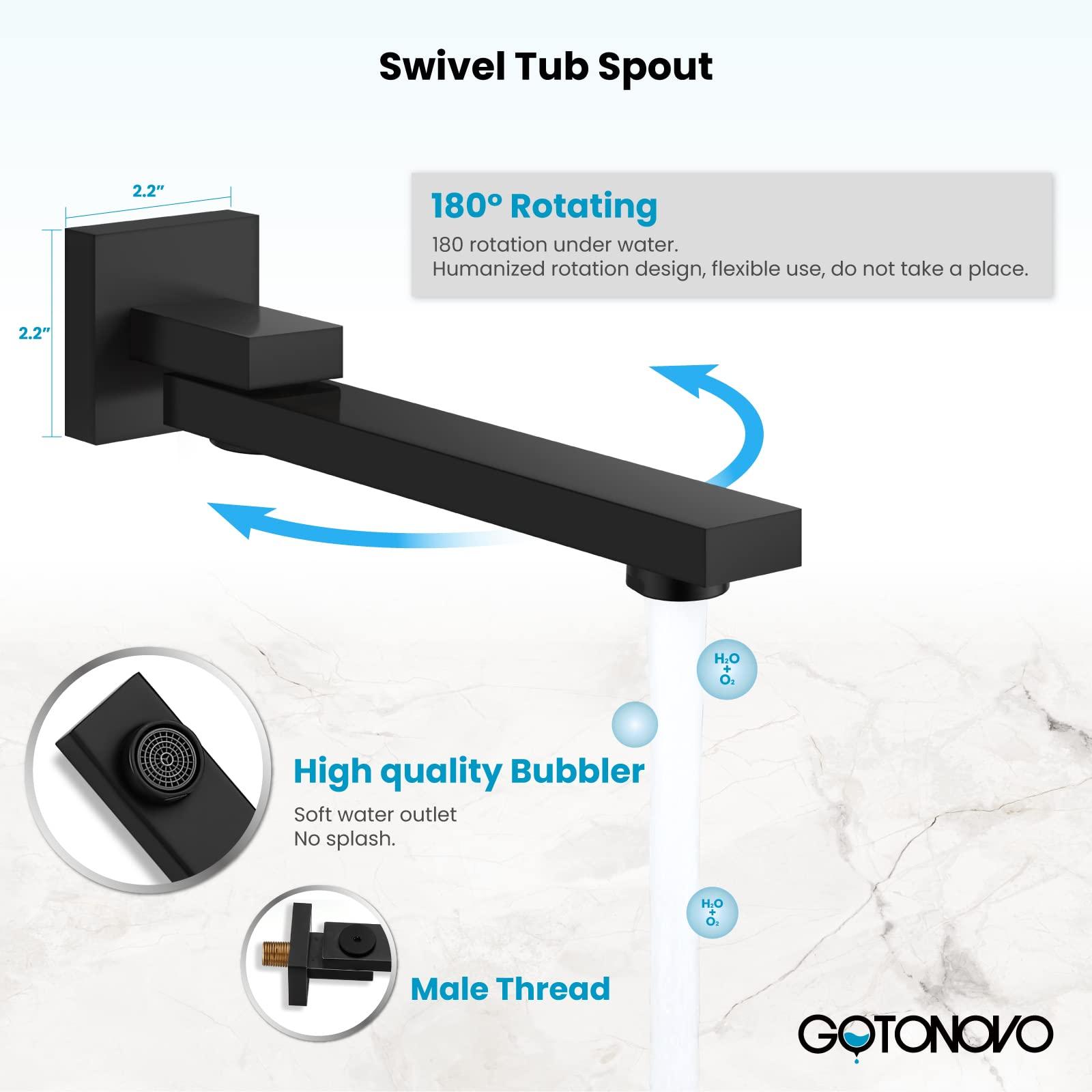gotonovo Matte Black Shower Faucet Wall Mount Triple Function Bathroom Shower System with Tub Spout High Pressure Square 12 inch Rain Showerhead Hand Shower Rough-In Valve and Trim Included - Image 6