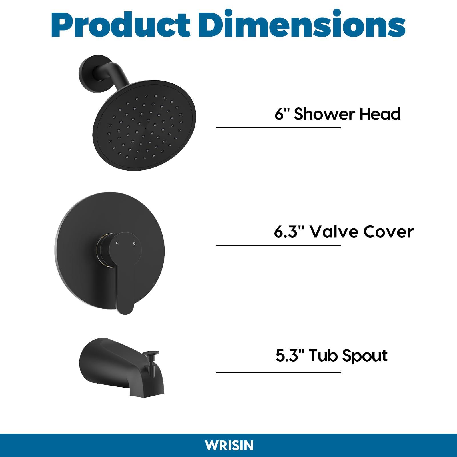 WRISIN Black Shower Faucet Set with Tub Spout, Black Shower Head and Handle Set, Bathtub Faucet Set with 6 Inch High-Pressure Rain Showerhead - Image 6