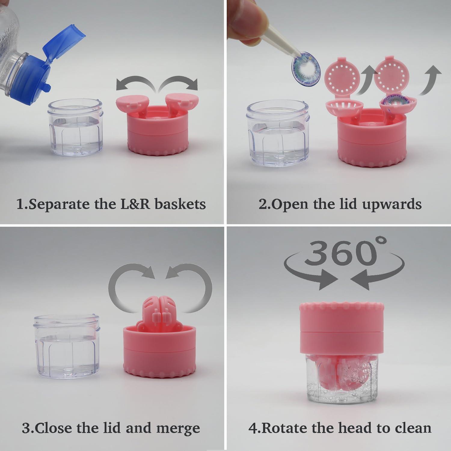 Vastsoon Contact Lens Case with Cleaner Washer, Travel Size Cute Colored Contact Lenses Applicator Removal Tool Kit with Mirror Solution Bottle for Daily Outdoor (Pink) - Image 5