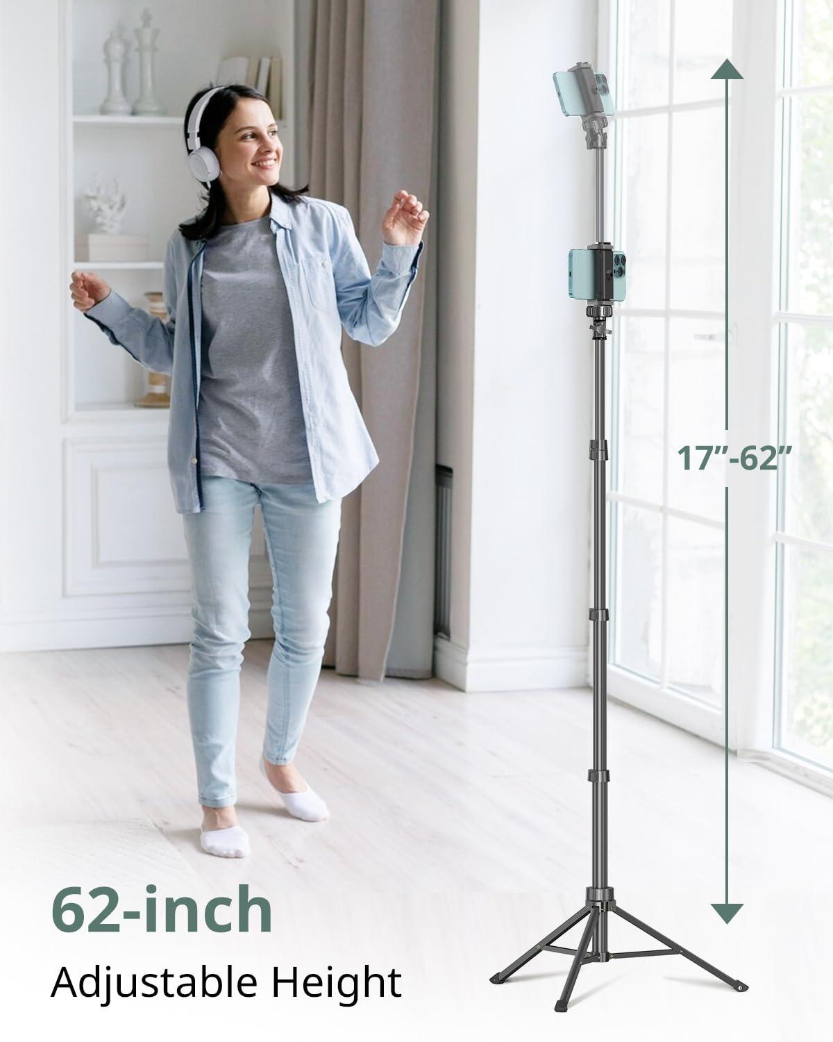 SENSYNE 62" Phone Tripod & Selfie Stick, Extendable Cell Phone Tripod Stand with Wireless Remote and Phone Holder, Compatible with iPhone Android Phone, Camera - Image 2