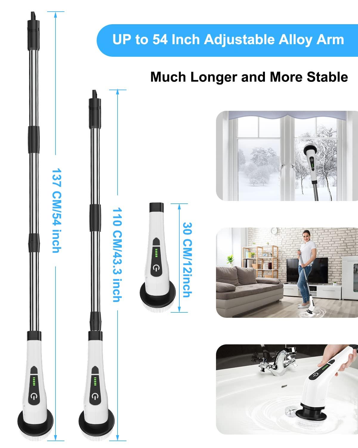 Leebein Electric Spin Scrubber, Cordless Cleaning Brush with 8 Replaceable Brush Heads, Tub and Floor Tile 360 Power Scrubber Dual Speed with Adjustable & Detachable Handle for Bathroom Kitchen Car - Image 2