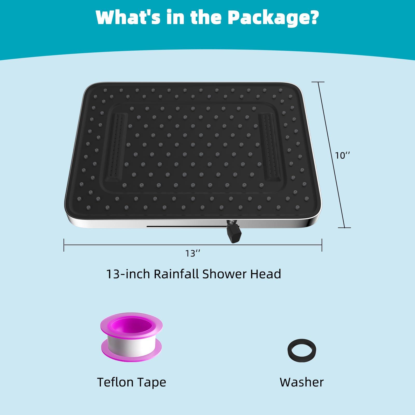 Hibbent 5 Spray Modes Shower Head, 13'' High Pressure Rain Shower Head, Large Rainfall Showerhead for Bathroom, High Flow Waterfall Fixed Showerheads with Adjustable Swivel Ball Joint, Chrome - Image 3