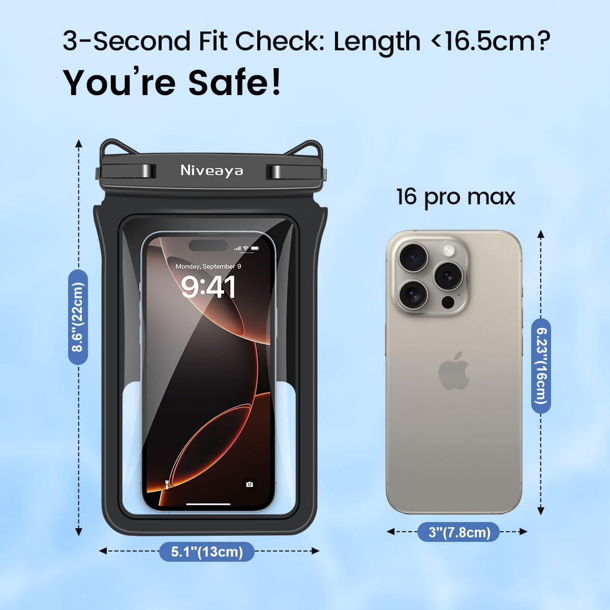 Niveaya Double Space Waterproof Phone Pouch - 2 Pack, Waterproof Phone Lanyard Case with iPhone 16/15/14/13/12 Pro Max up to 8.3", Phone Dry Bags for Vacation Beach Pool Kayak Cruise Travel Essentials - Image 5
