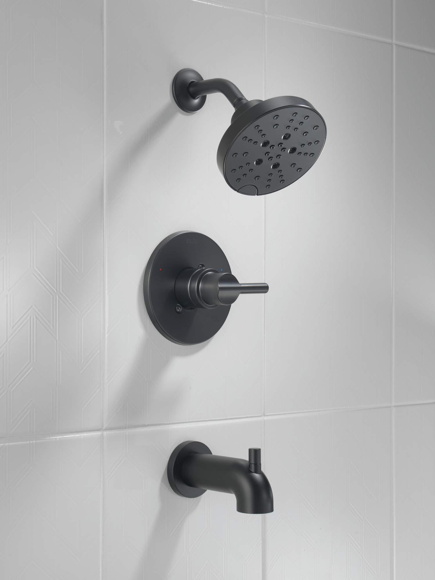Delta Faucet Nicoli 14 Series Single-Handle Tub and Shower Trim Kit, Shower Faucet with 5-Spray H2Okinetic Shower Head, Matte Black 144749-BL (Shower Valve Included) - Image 8