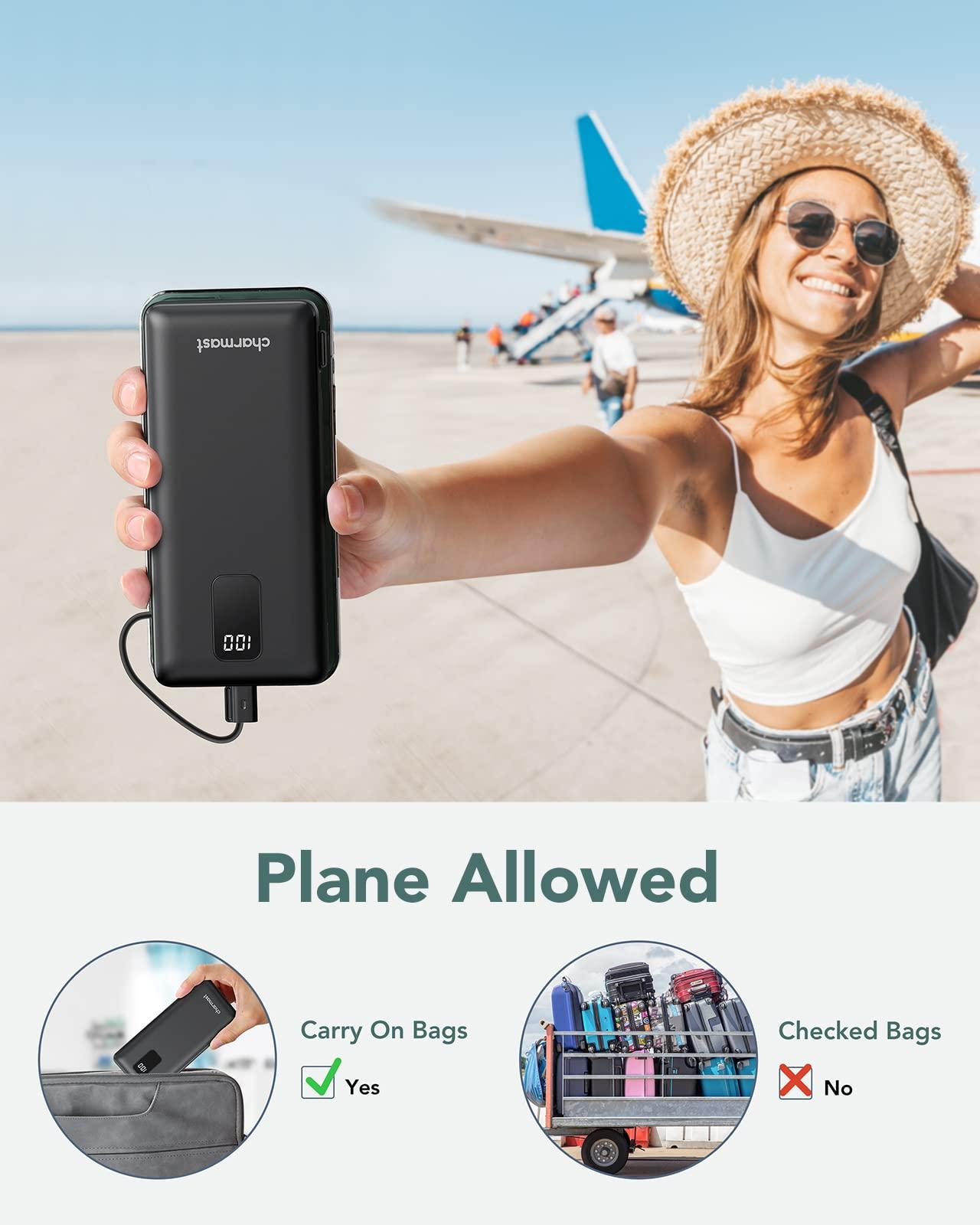 Charmast Portable Charger with Built-in Cables & Wall Plug, 10000mAh Portable Power Bank, External Battery Pack Travel Essentials Compatible with iPhone 16/15/14/13, Samsung, iPad etc - Image 8