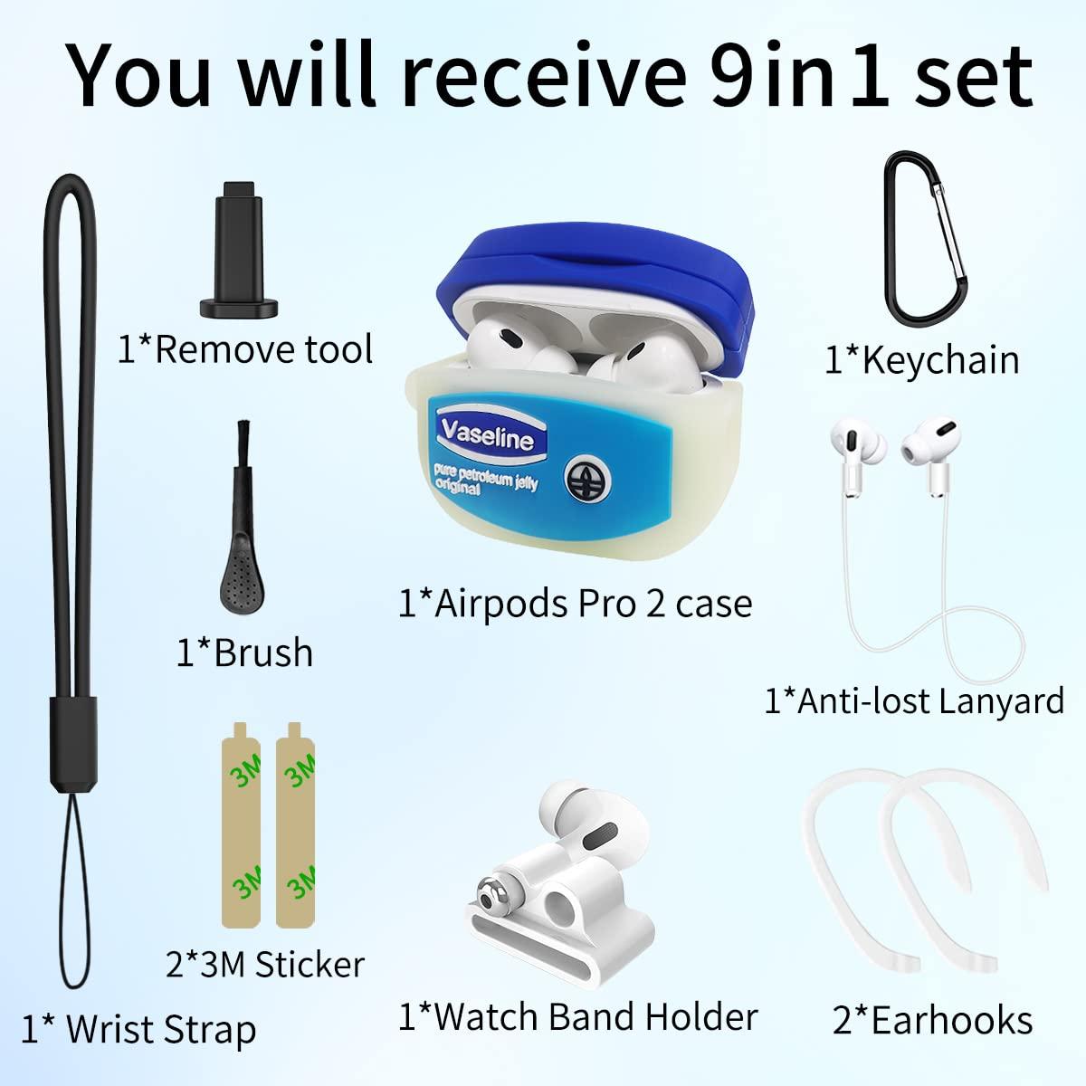 WQNIDE Case 9 in1 Cute Kawaii Vaselin Cartoon Funny for Apple Airpods Pro 2 New 2022 Case with Keychain Lanyard Soft Silicone Protective Skin Cover for Women Boys - Image 6