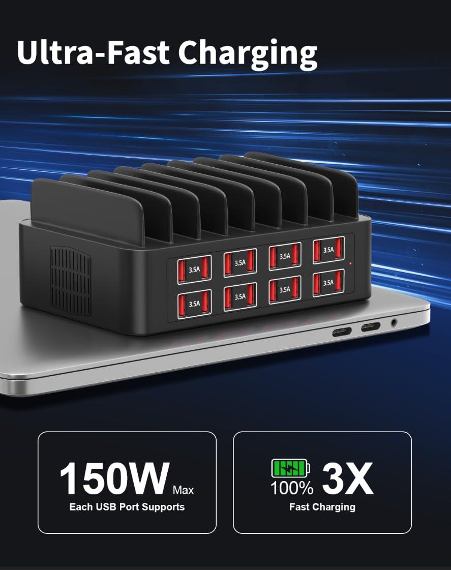 150W Charging Station for Multiple Devices, 16 Port Phone Charger Station, Multi USB Organizer Charger Station for iPhone, Android, iPad, Cell Phone, Tablets - Image 3