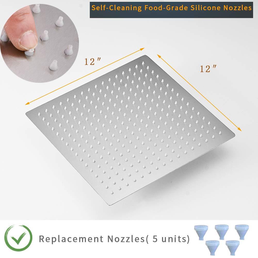 BESy 12 Inch Rain Shower Head, 12" Square Rainfall & High Pressure Stainless Steel Bath Shower Head, 1/16" Ultra Thin, Waterfall Full Body Coverage with Silicone Nozzle, Non Fingerprint Brushed Finish - Image 2