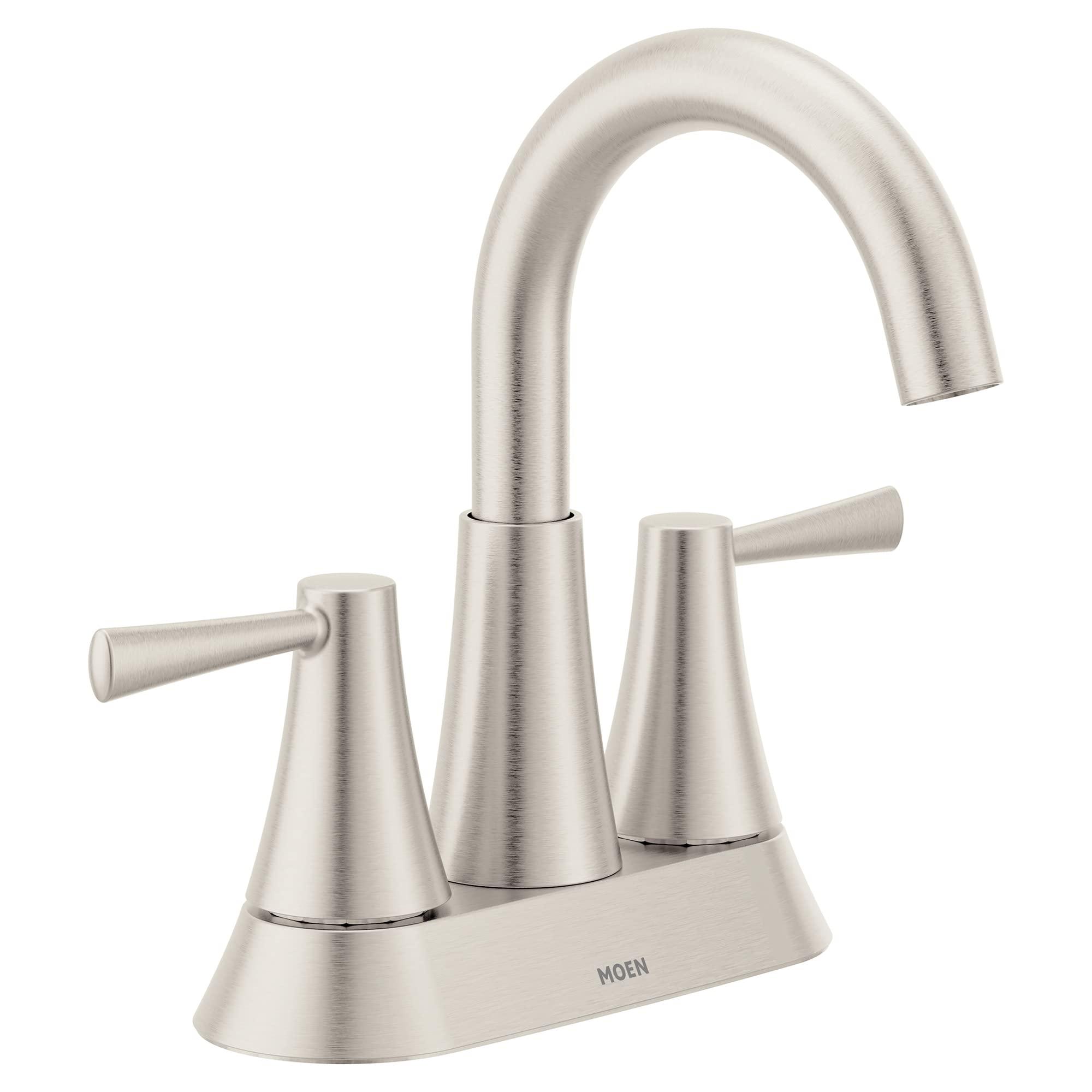 Moen Ronan Spot Resist Brushed Nickel Two-Handle 4 in. Centerset Modern Bathroom Faucet with Push-Down Drain, 84022SRN