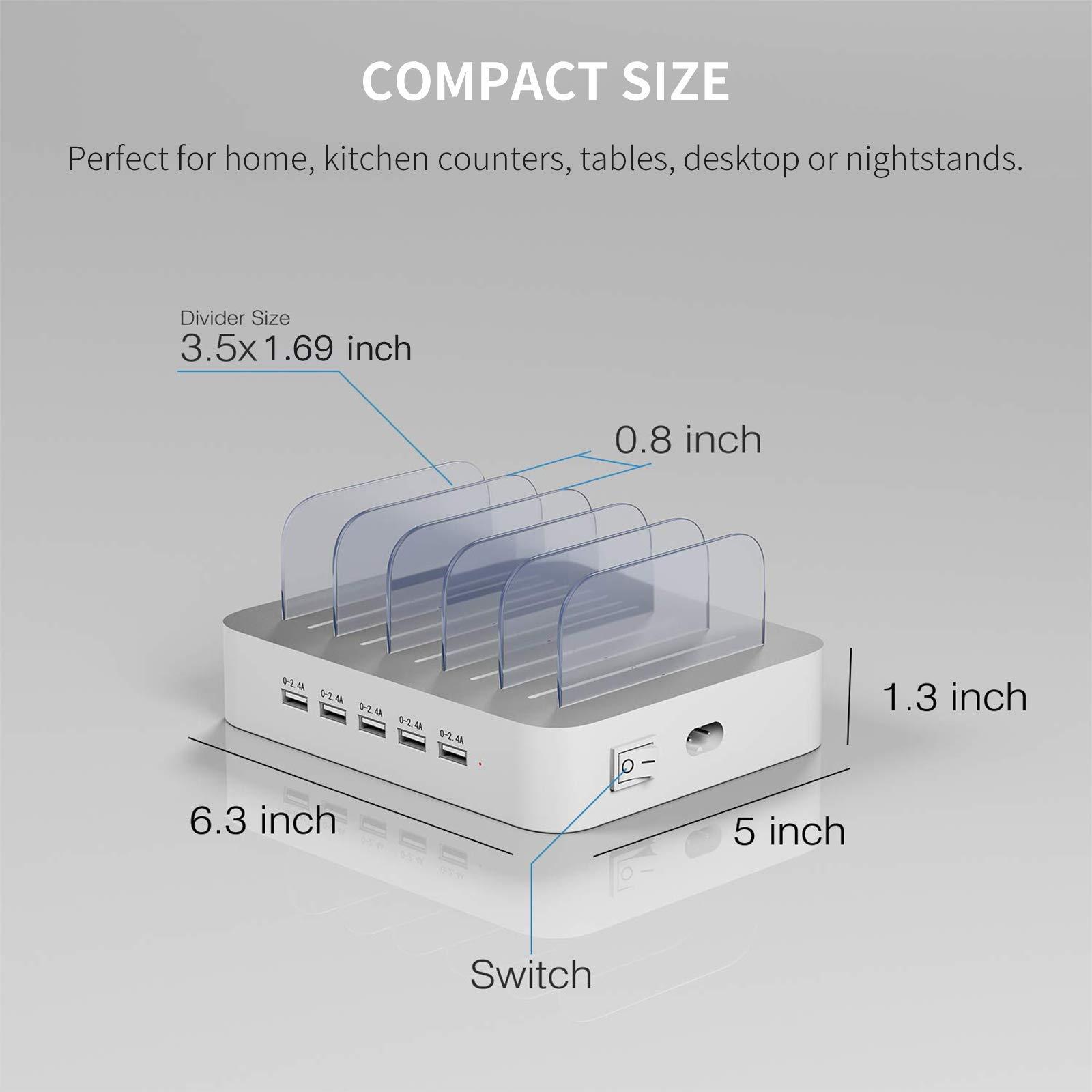 MSTJRY Charging Station for Multiple Devices : 5 Port Multi USB-A Charger Stations Multi-Device Organizer Charging Dock Designed for iPhone iPad Cell Phone Tablets (7 Short Cables Included) - Image 6