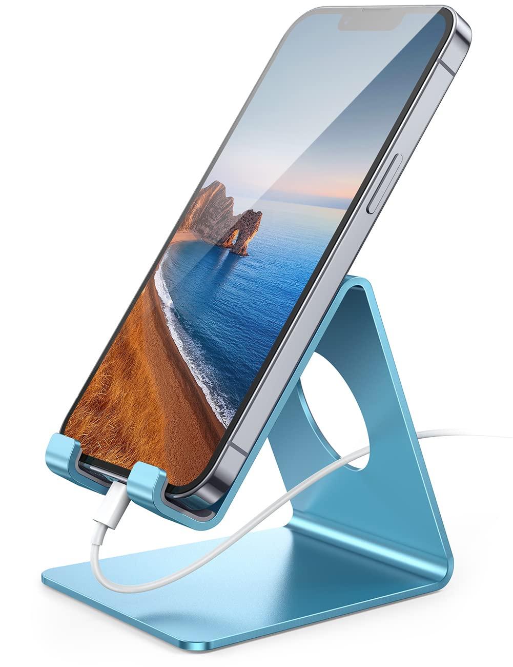 Lamicall Cell Phone Stand, Desk Phone Holder Cradle, Compatible for Phone 13 12 Mini 11 Pro Xs Max XR X 8 7 6 Plus SE, Smartphones Dock, Office Desktop Accessories - Blue