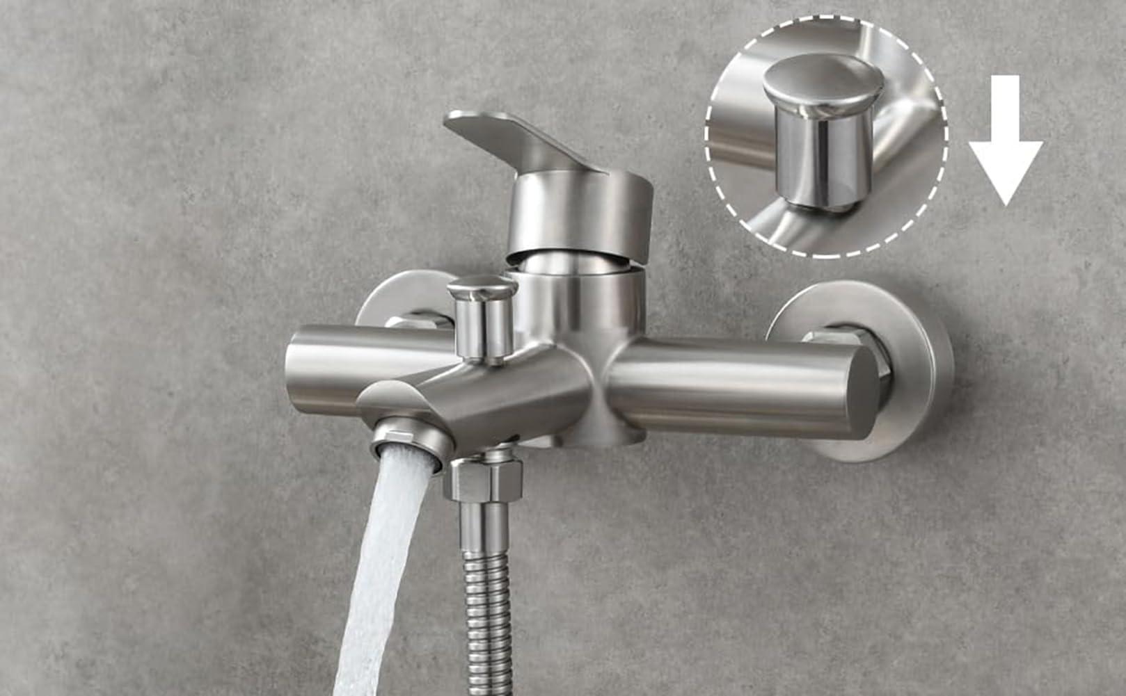 Stainless Steel Bathroom Exposed Shower Tub Faucet Wall-Mounted Shower Mixer Taps, Brushed Nickel Two Spout Manual Control Valve Switch Tap Bathroom Tub Filler - Image 9